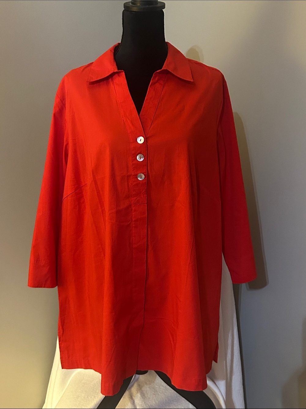 Bright Red Button-Down Collared Tunic Shirt